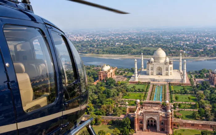 Taj Mahal seen from helicopter during Taj Mahal Helicopter Tour from Delhi
